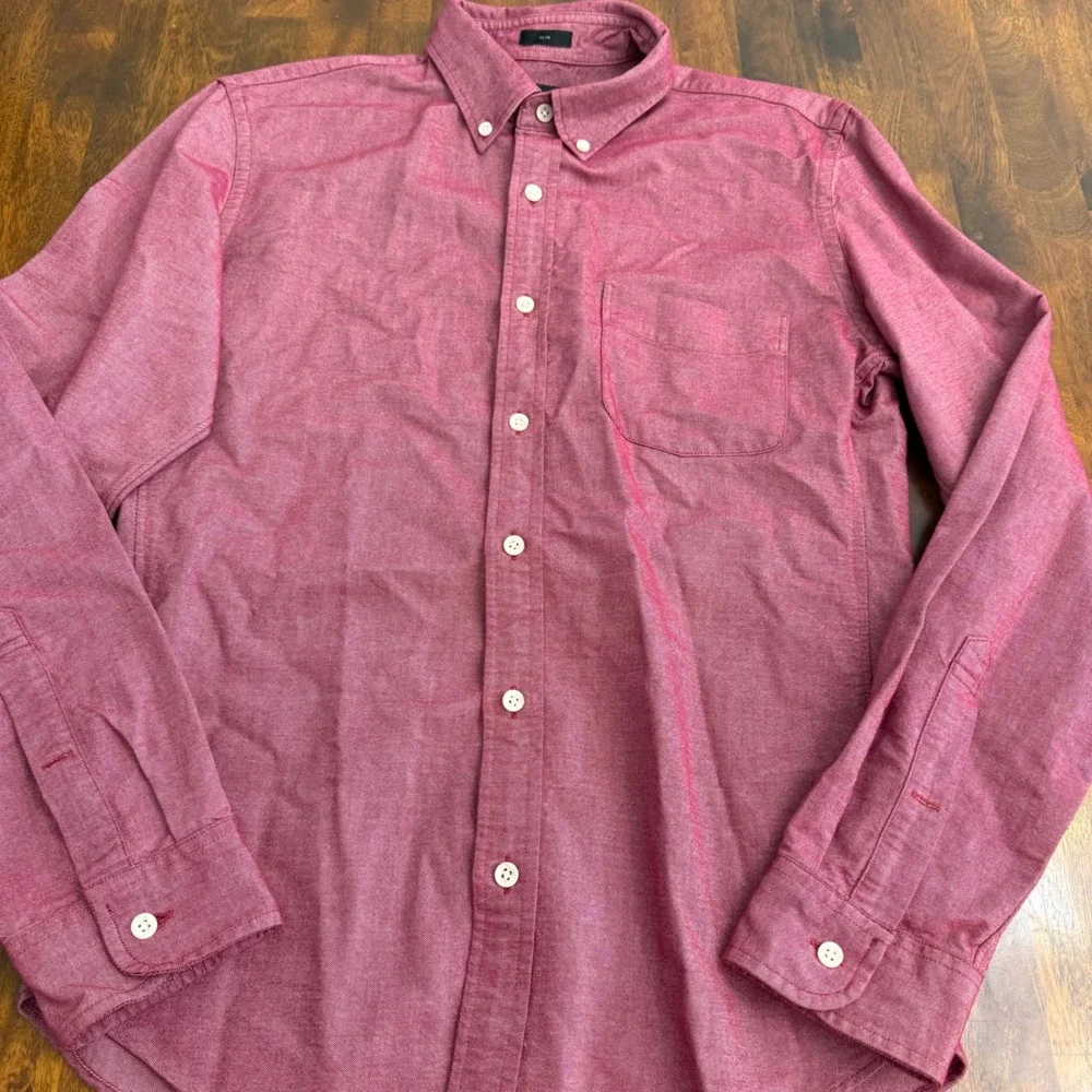 J.Crew Mens Slim Fit Oxford Button Down Shirt Red‎ Heather Medium Long Sleeve